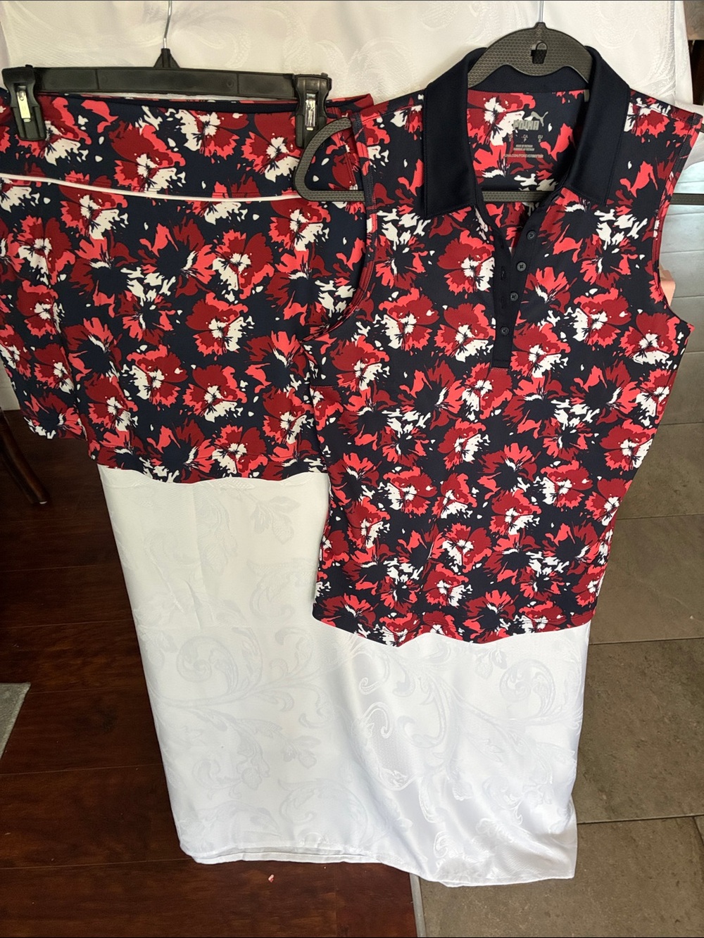 Puma Red Black White Floral Polo and Skort